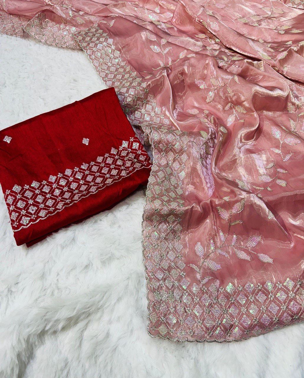 Weds Special Jimmy Choo Fabric Saree with unstitched Blouse | Zariknyaa saree