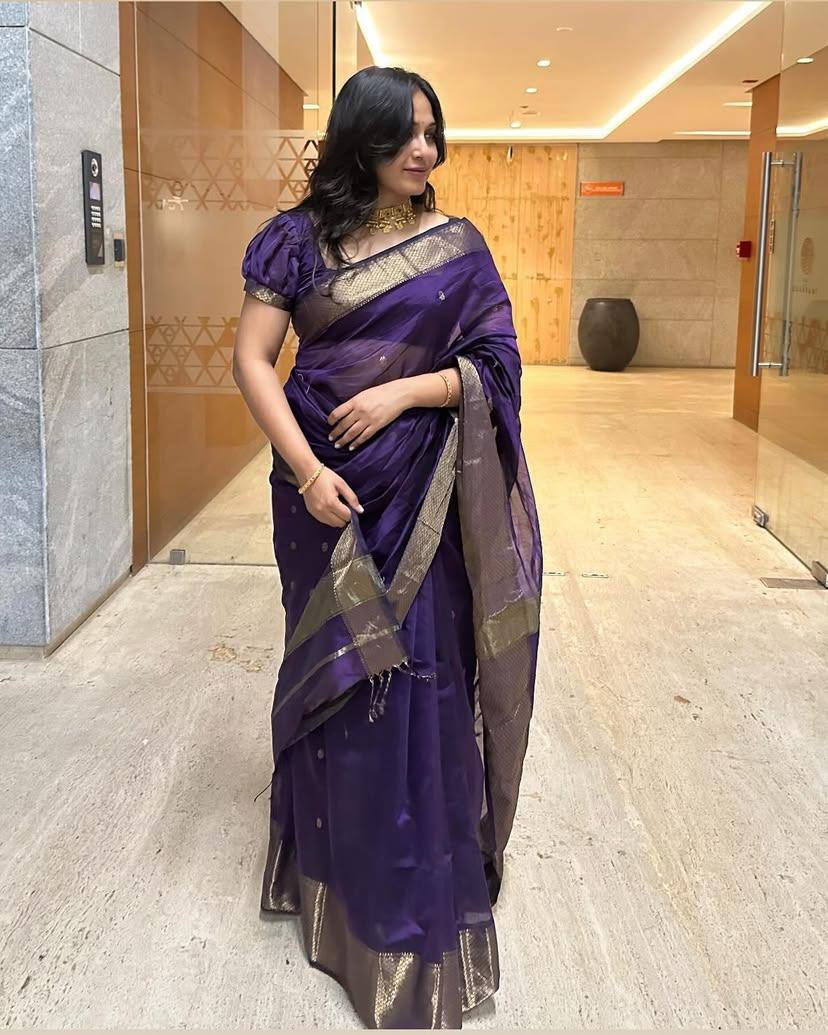 Beauteous Deep Rich Purple Soft Cotton Silk Saree With especial Blouse Attached