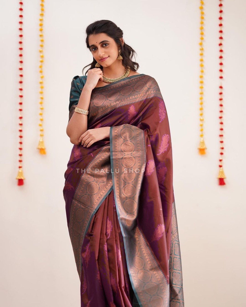 Komal Morpankh Wine Soft Silk Saree witch Attractive blouse piece