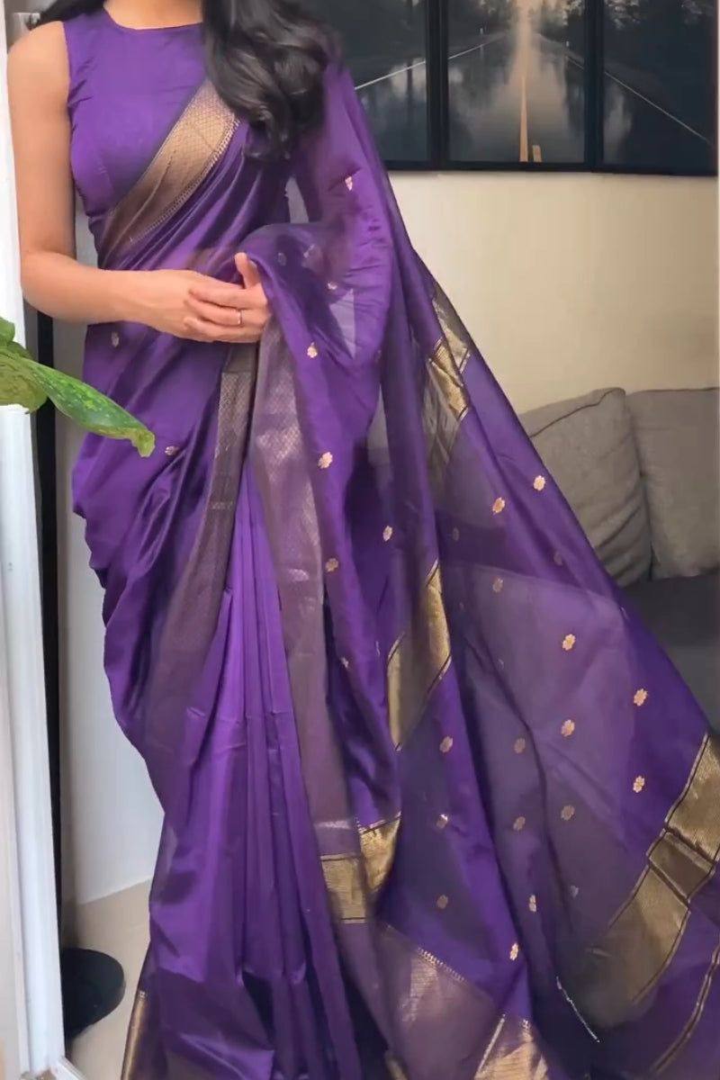 Beauteous Deep Rich Purple Soft Cotton Silk Saree With especial Blouse Attached