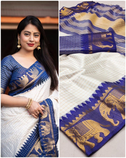 Neer WhiteBlue Soft Silk Saree