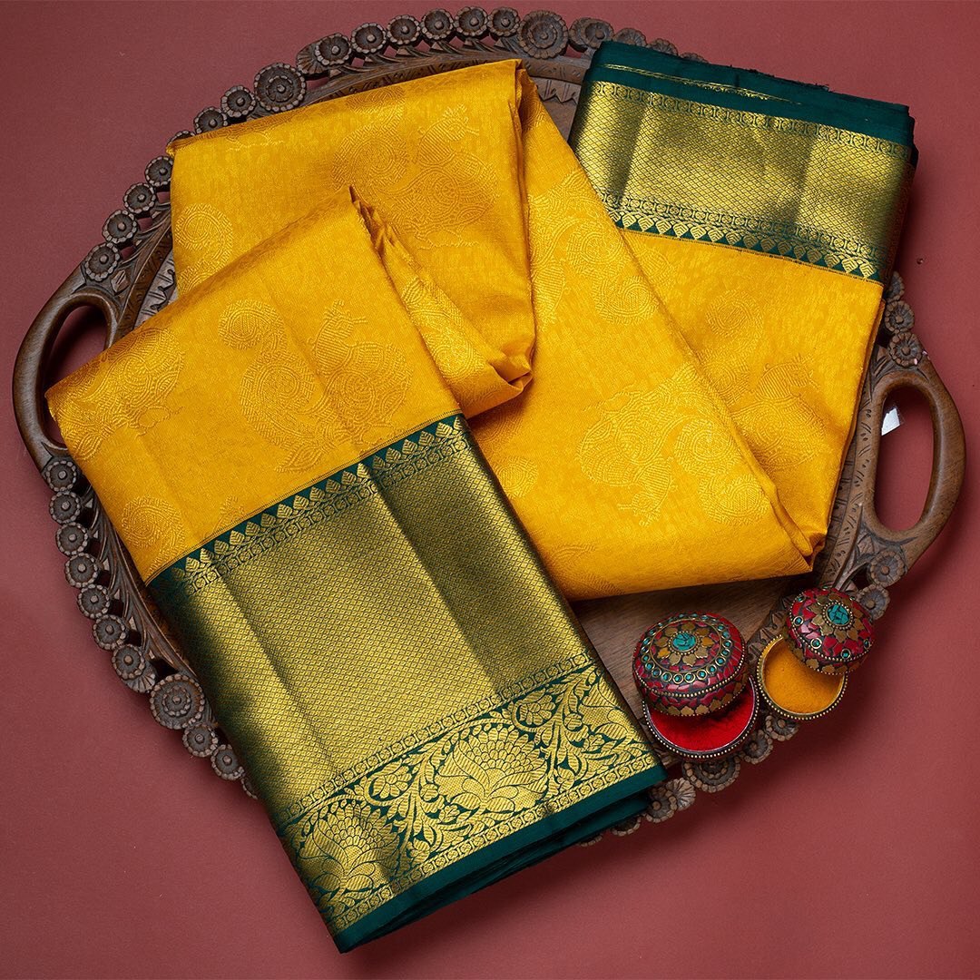 Shrivalli Yellow Soft Banarasi Silk Saree With Two Attractive Blouse Piece