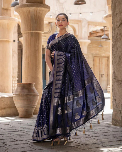 Hansoya Blue Banarasi Silk Saree WIth Beautiful Blouse Piece