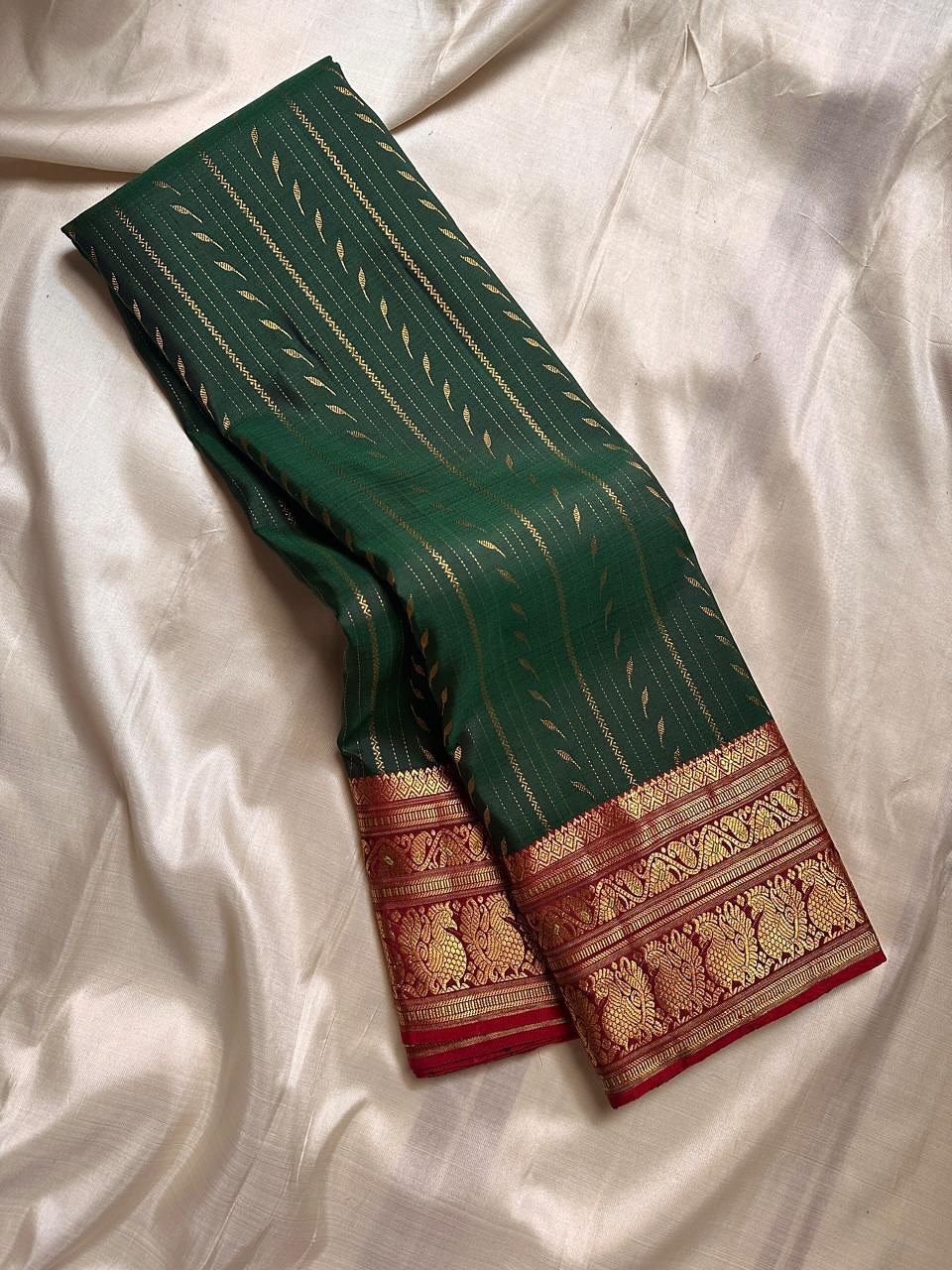 Vaishali – Banarasi Soft Silk Saree in Green &amp; Maroon