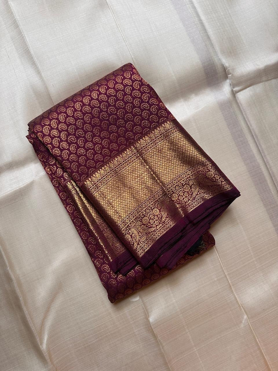 Kalpita – Wine Purple Banarasi Soft Silk Saree with Classic Zari Butti &amp; Rich Border