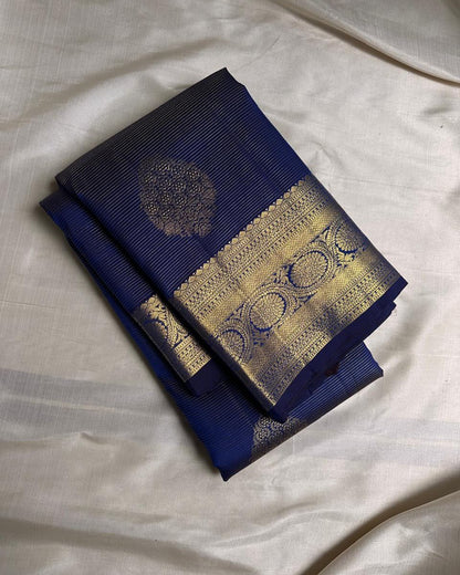 Ayushi – Royal Blue Banarasi Soft Silk Saree with Gold Zari Butti &amp; Classic Border
