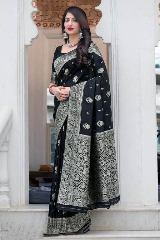 Bindiya Black Soft Silk Saree