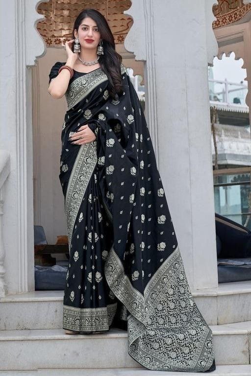 Bindiya Black Soft Silk Saree