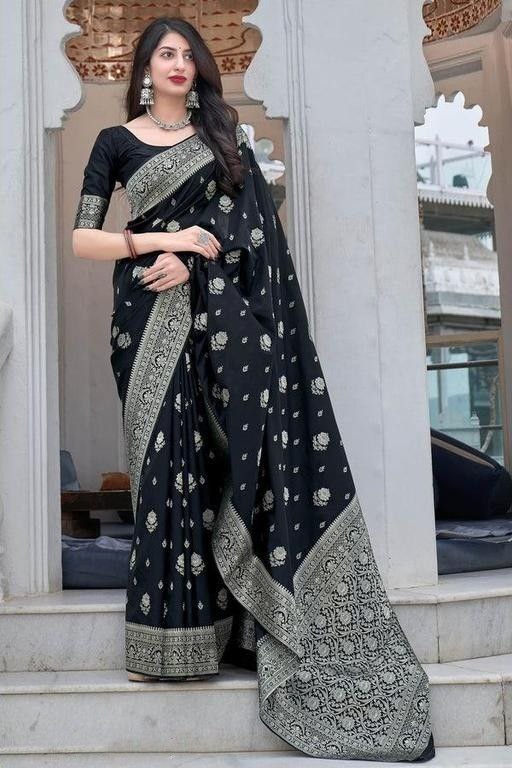 Bindiya Black Soft Silk Saree