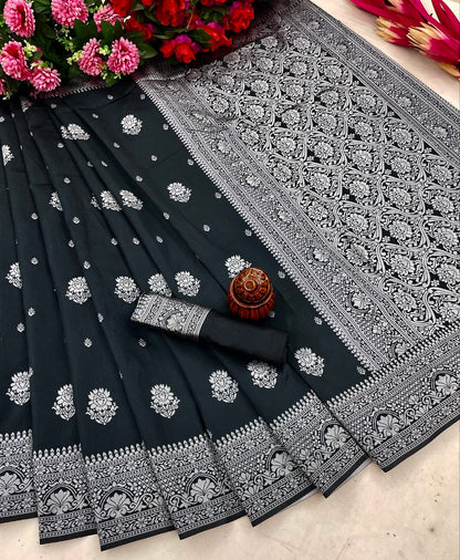 Bindiya Black Soft Silk Saree