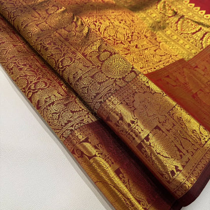 Pallavi – Maroon Gold Banarasi Soft Silk Saree with Royal Elephant Zari Weaving