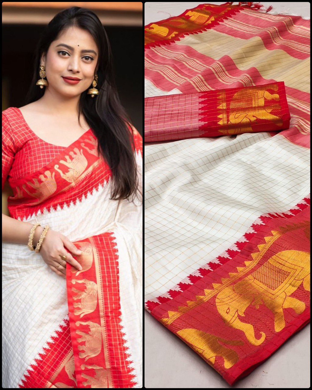 Neer WhiteRed Soft Silk Saree