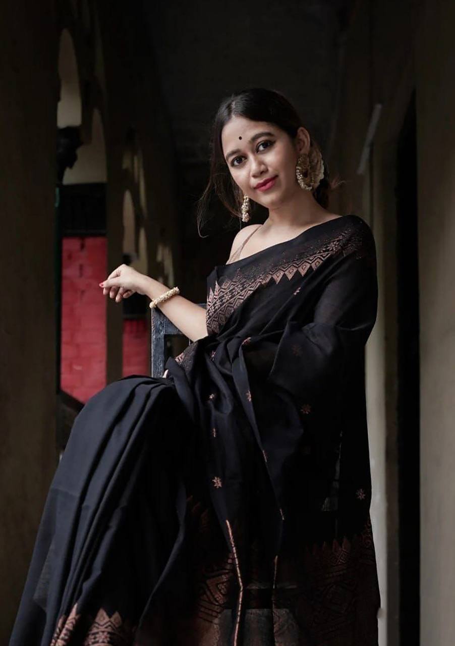 NIMIT Bronze Black Pure Soft Silk Saree With Mesmorising Blouse