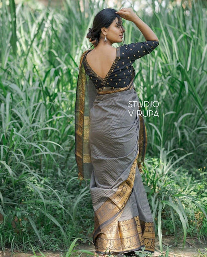 Vinjyaa Greychex Banarasi Silk Saree WIth Fabulouse Blouse Piece