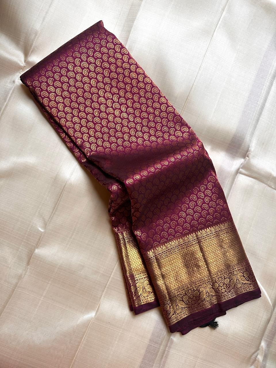 Kalpita – Wine Purple Banarasi Soft Silk Saree with Classic Zari Butti &amp; Rich Border