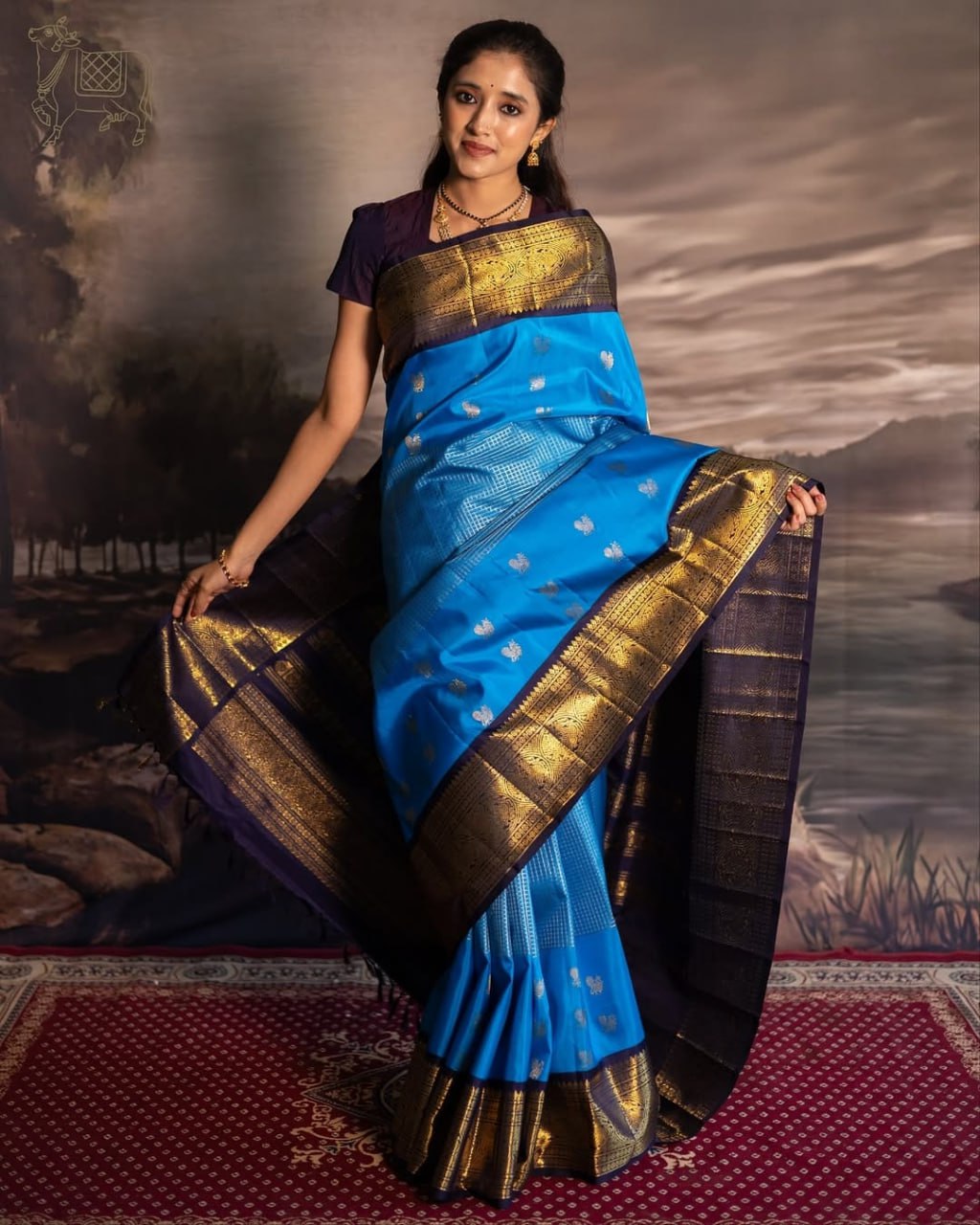 Lekha – Royal Blue Banarasi Soft Silk Saree with Silver Butti &amp; Rich Zari Border
