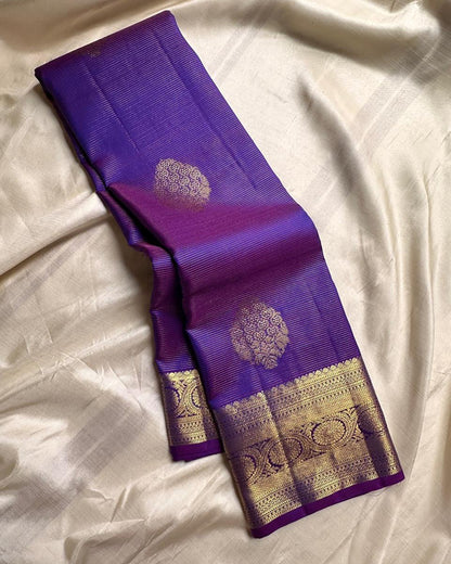 Ayushi – Purple Banarasi Soft Silk Saree with Gold Zari Butti &amp; Heritage Border