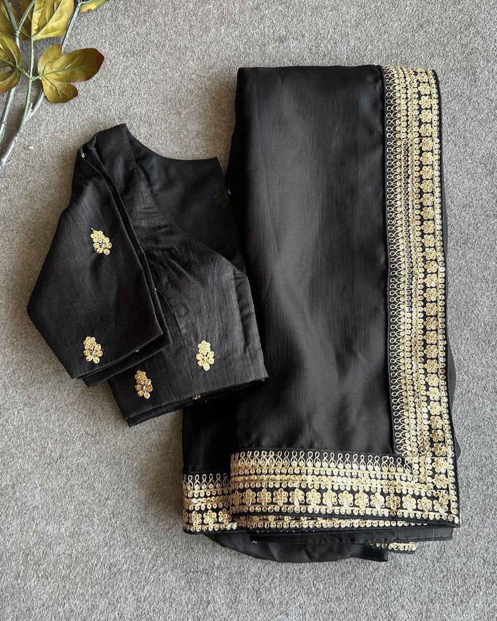 Breathtaking  Black Embroidery Work Soft Silk Saree With Demanding Stiched-Blouse Piece