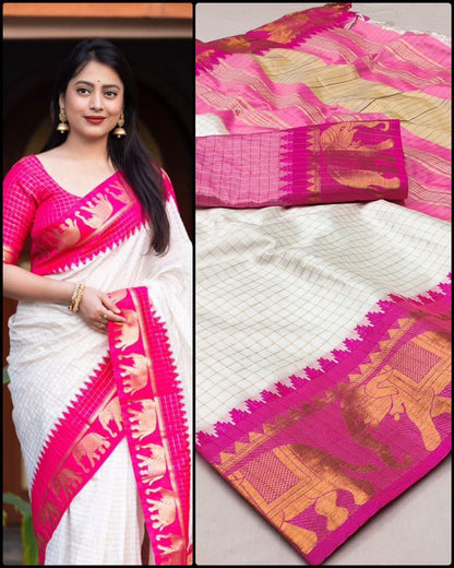 Neer WhitePink Soft Silk Saree