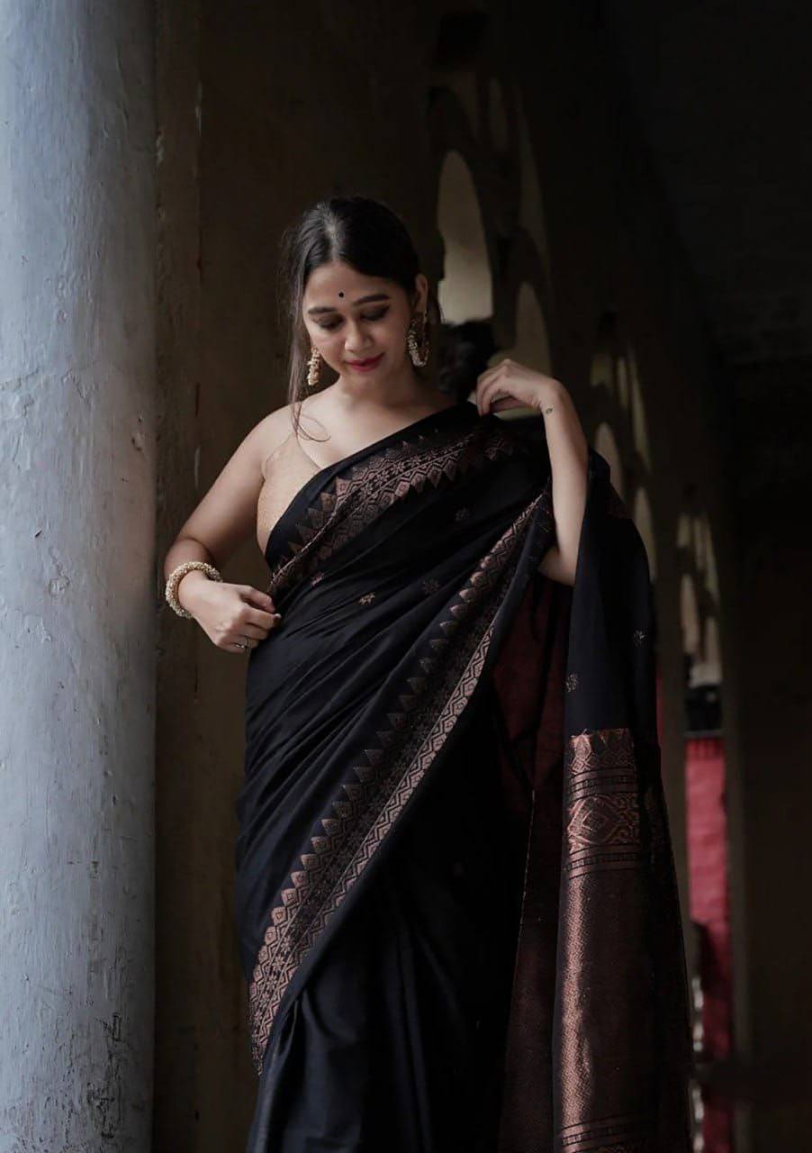 NIMIT Bronze Black Pure Soft Silk Saree With Mesmorising Blouse