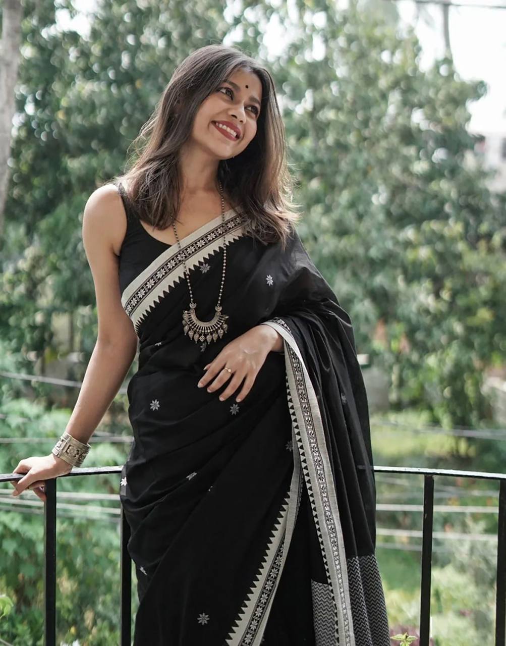 NIMIT SIlver Black Soft Linen Slub Saree With Mesmorising Blouse