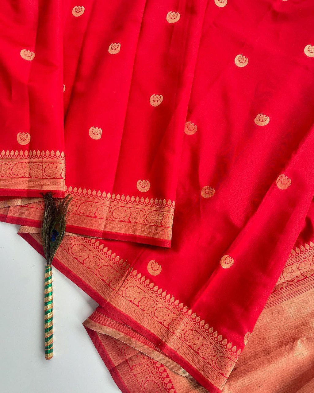 Sonakshi Crimson Red Banarasi Silk Saree WIth Fabulouse Blouse Piece