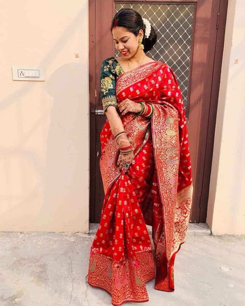 VInvaya Red-Mist Soft Banarasi Silk Saree With Two Attractive Blouse Piece