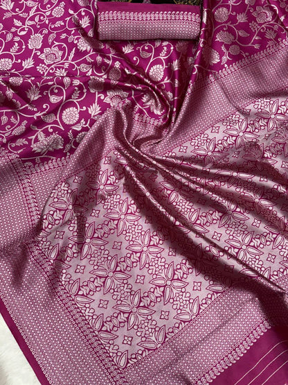 Vellingshaw Wine Banarasi Silk Saree WIth Fabulouse Blouse Piece