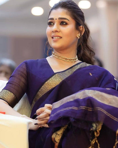 Mira - Deep Violet Lilen Slub Saree