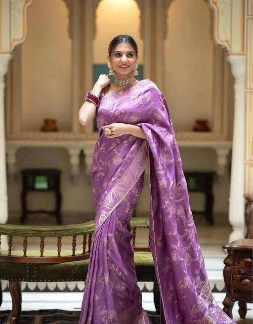 Hema Violet Banarasi Silk Saree WIth Fabulouse Blouse Piece