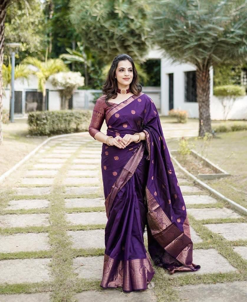 Krishnuri Butti Banarasi SIlk Saree With Nouveau Attached Blouse