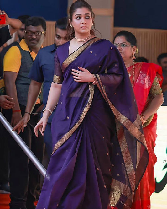 Mira - Deep Violet Lilen Slub Saree