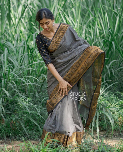 Vinjyaa Greychex Banarasi Silk Saree WIth Fabulouse Blouse Piece