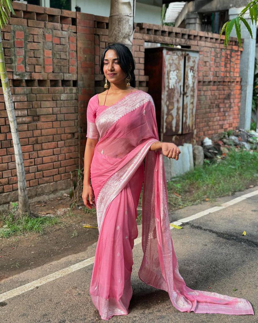 Beauteous OnionPink Soft Cotton Silk Saree With especial Blouse Attached