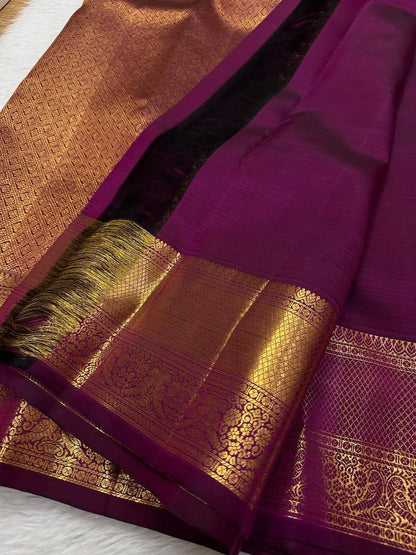 Kalpita – Wine Purple Banarasi Soft Silk Saree with Classic Zari Butti &amp; Rich Border