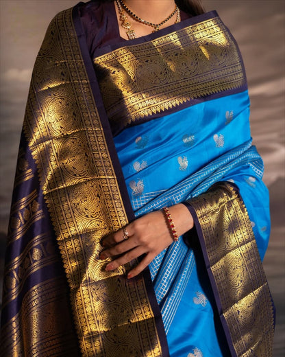 Lekha – Royal Blue Banarasi Soft Silk Saree with Silver Butti &amp; Rich Zari Border