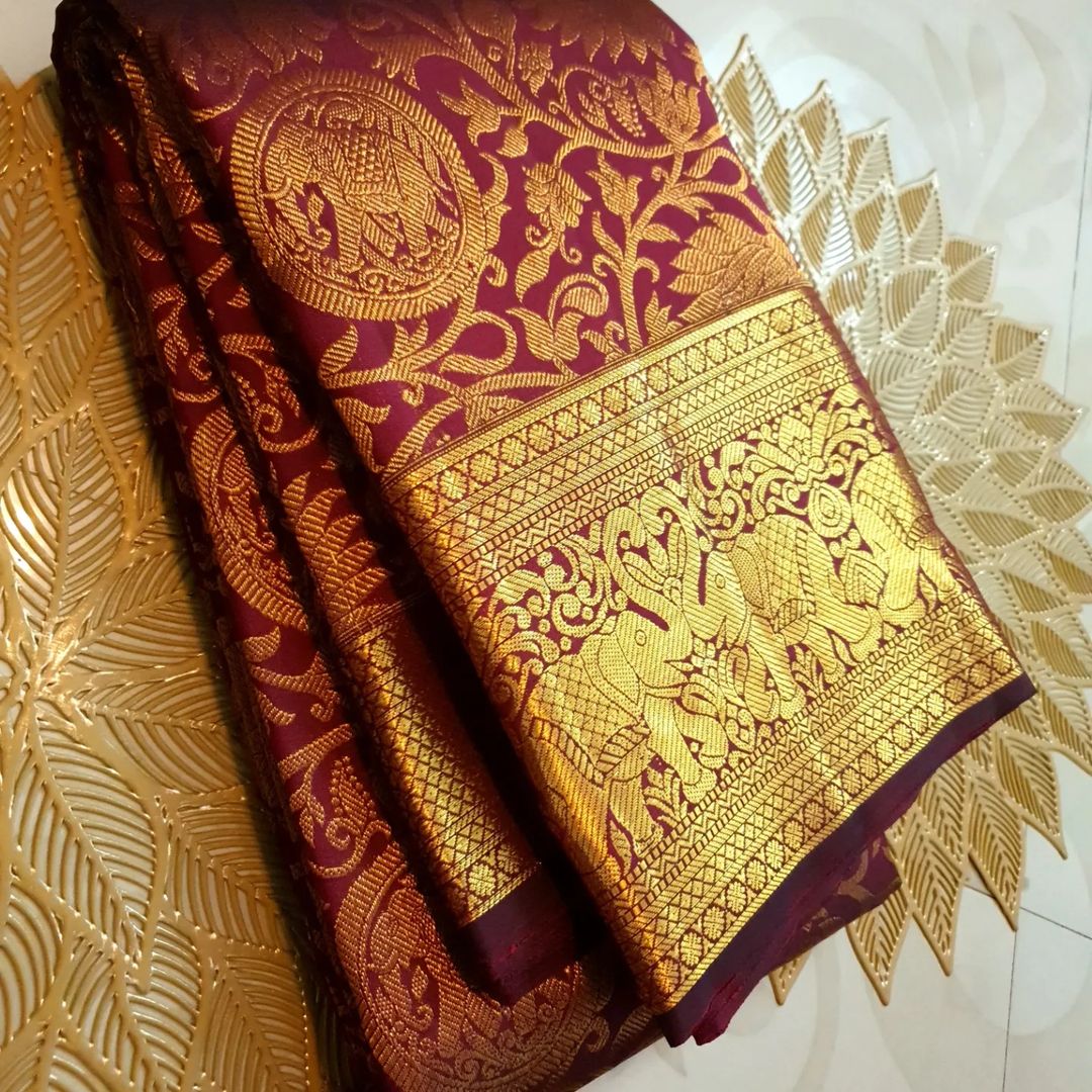 Regal Maroon Banarasi Silk Saree WIth Fabulouse Blouse