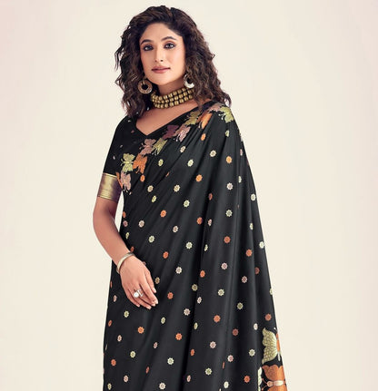 Nihika Black Banarasi Silk Saree WIth Fabulouse Blouse Piece