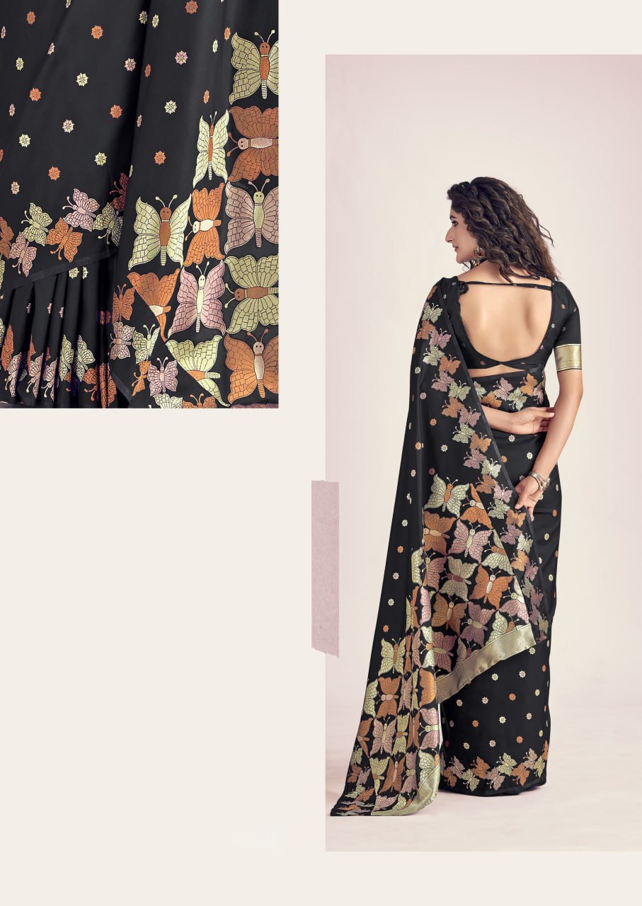 Nihika Black Banarasi Silk Saree WIth Fabulouse Blouse Piece