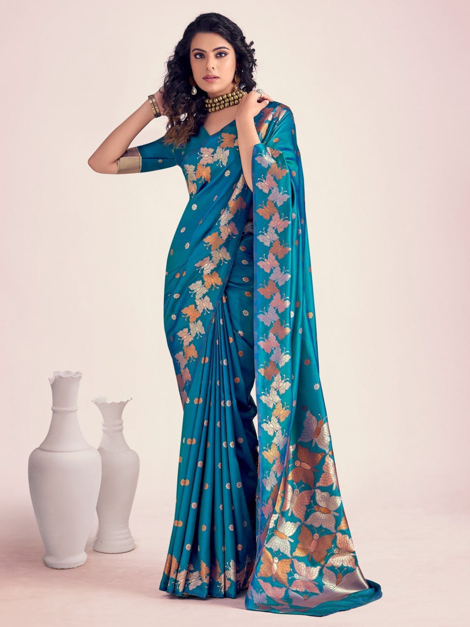 Nihika Blue Banarasi Silk Saree WIth Fabulouse Blouse Piece