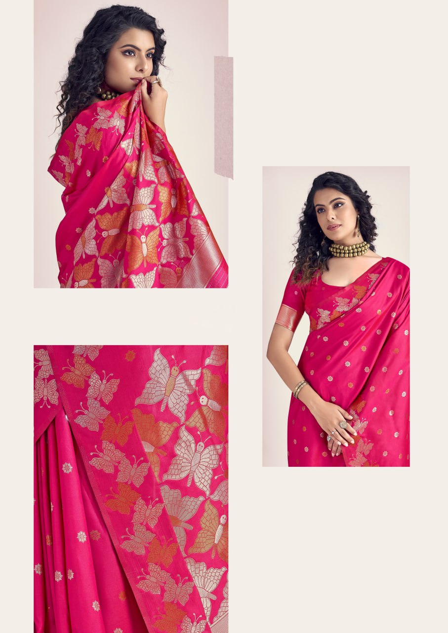 Nihika Cherry Red Banarasi Silk Saree WIth Fabulouse Blouse Piece