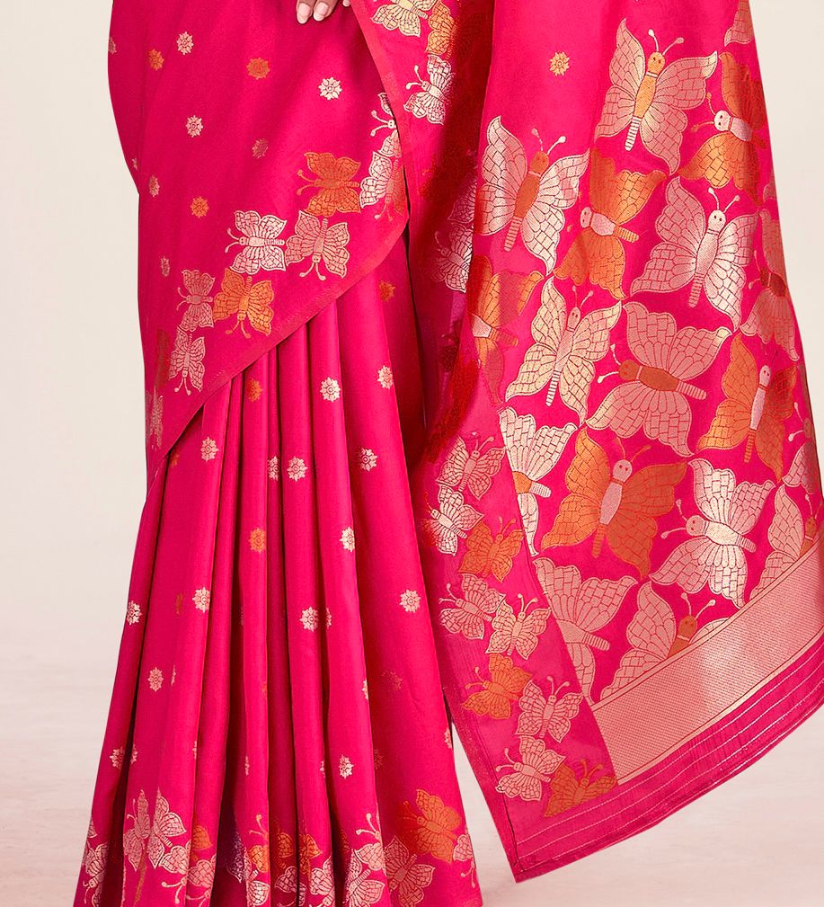 Nihika Cherry Red Banarasi Silk Saree WIth Fabulouse Blouse Piece