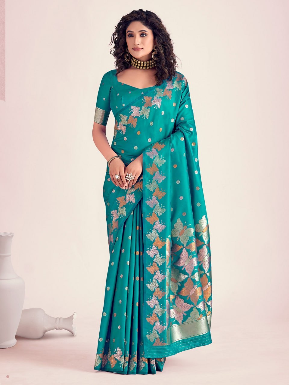 Nihika Rama Blue Banarasi Silk Saree WIth Fabulouse Blouse Piece