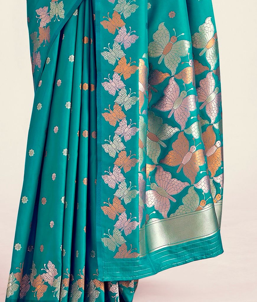 Nihika Rama Blue Banarasi Silk Saree WIth Fabulouse Blouse Piece