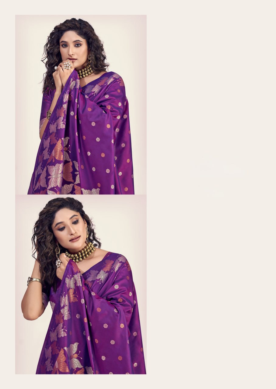 Nihika Deep Purple Banarasi Silk Saree WIth Fabulouse Blouse Piece