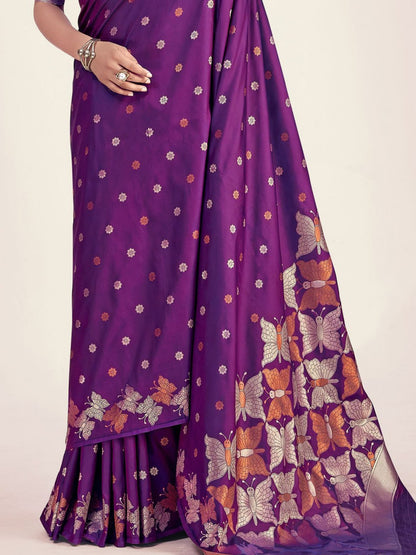 Nihika Deep Purple Banarasi Silk Saree WIth Fabulouse Blouse Piece