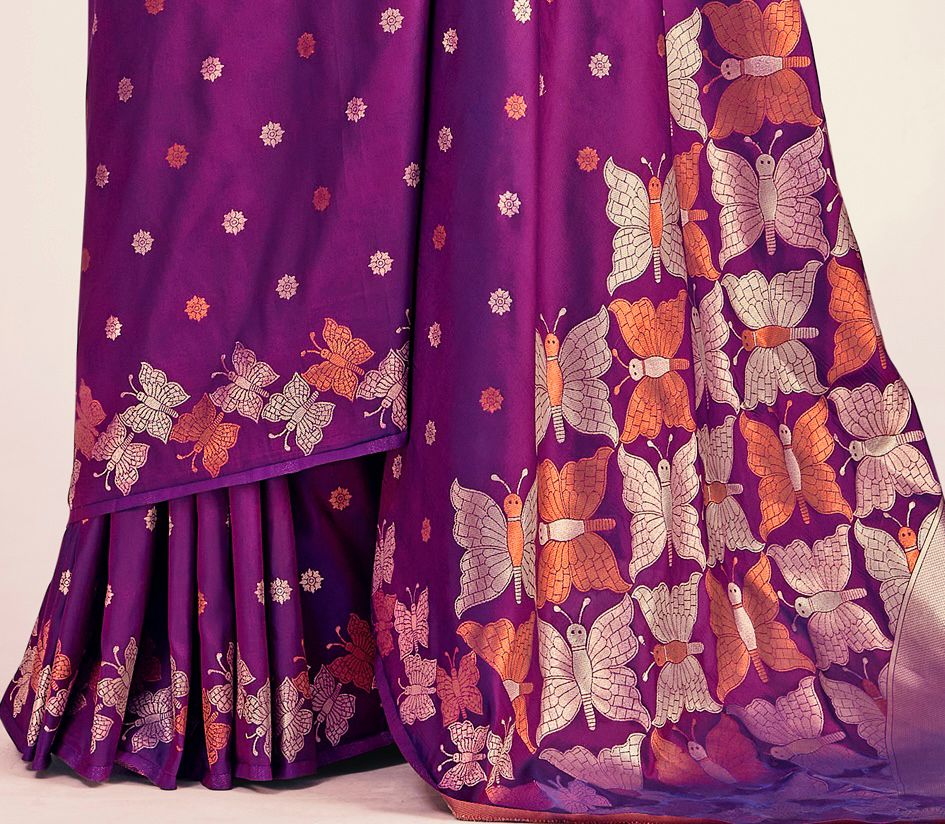 Nihika Deep Purple Banarasi Silk Saree WIth Fabulouse Blouse Piece