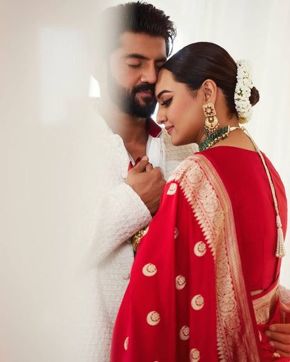 Sonakshi Crimson Red Banarasi Silk Saree WIth Fabulouse Blouse Piece