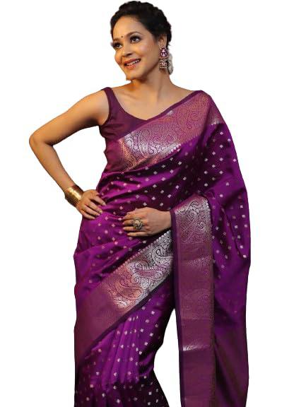 Majestic Purple Splendo Banarasi Silk Saree WIth Fabulouse Blouse Piece