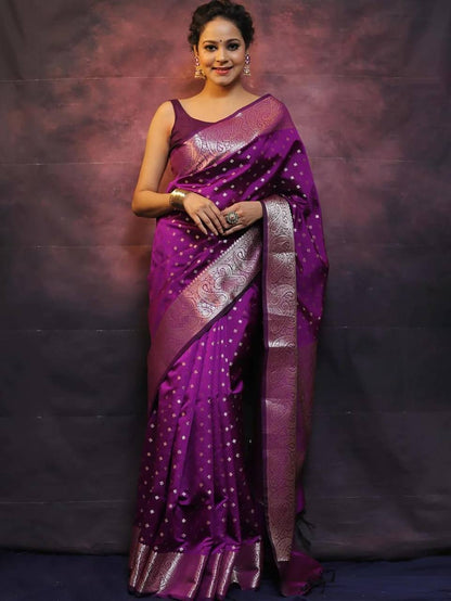 Majestic Purple Splendo Banarasi Silk Saree WIth Fabulouse Blouse Piece